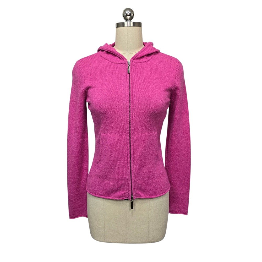 Vince 100% Cashmere Full Zip Hoodie Sweater Magenta Pink Womens Medium RN106730